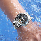 Automatic Watches for Mens Skeleton Mechanical Self Winding Luxury Dress Mens Stainless Steel Watches Moon Phase Waterproof Luminous Reloj Para Hombre, Gifts for Men, Male 6617D