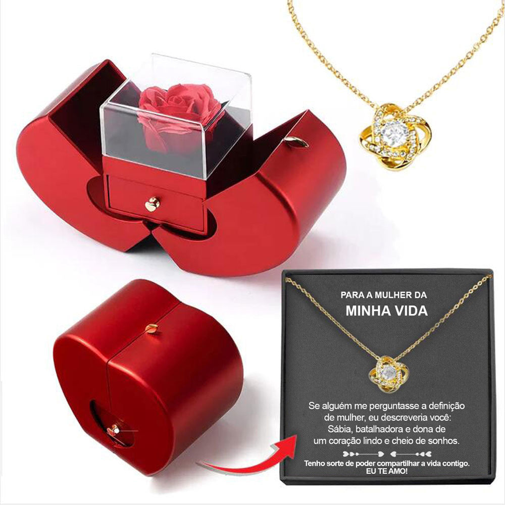 Fashion Jewelry Box Red Apple Women Gift Necklace Eternal Rose For Girl Mother's Day Valentine's Day Gifts With Artificial Flower Rose Flower Jewelry Box