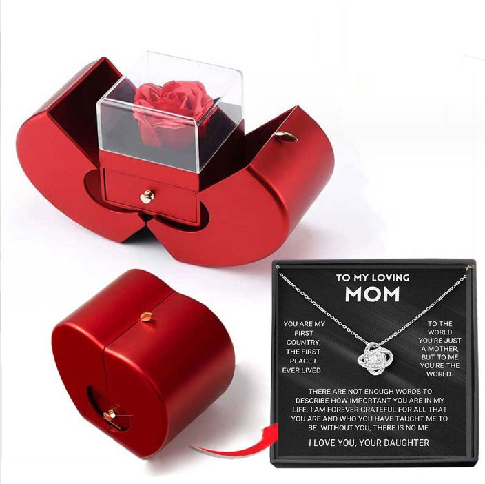 Fashion Jewelry Box Red Apple Women Gift Necklace Eternal Rose For Girl Mother's Day Valentine's Day Gifts With Artificial Flower Rose Flower Jewelry Box