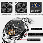 Automatic Watches for Mens Skeleton Mechanical Self Winding Luxury Dress Mens Stainless Steel Watches Moon Phase Waterproof Luminous Reloj Para Hombre, Gifts for Men, Male 6617D