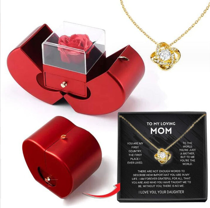 Fashion Jewelry Box Red Apple Women Gift Necklace Eternal Rose For Girl Mother's Day Valentine's Day Gifts With Artificial Flower Rose Flower Jewelry Box