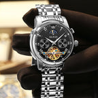 Automatic Watches for Mens Skeleton Mechanical Self Winding Luxury Dress Mens Stainless Steel Watches Moon Phase Waterproof Luminous Reloj Para Hombre, Gifts for Men, Male 6617D