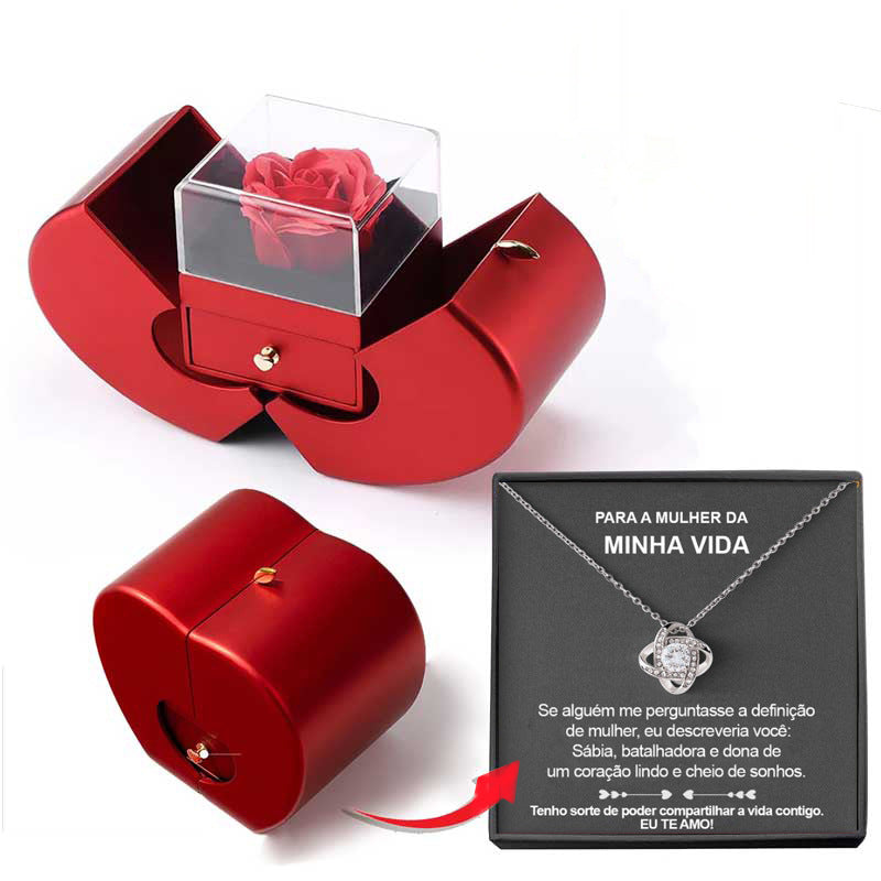 Fashion Jewelry Box Red Apple Women Gift Necklace Eternal Rose For Girl Mother's Day Valentine's Day Gifts With Artificial Flower Rose Flower Jewelry Box