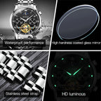 Automatic Watches for Mens Skeleton Mechanical Self Winding Luxury Dress Mens Stainless Steel Watches Moon Phase Waterproof Luminous Reloj Para Hombre, Gifts for Men, Male 6617D