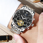 Automatic Watches for Mens Skeleton Mechanical Self Winding Luxury Dress Mens Stainless Steel Watches Moon Phase Waterproof Luminous Reloj Para Hombre, Gifts for Men, Male 6617D
