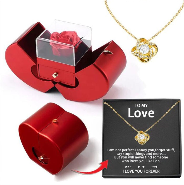 Fashion Jewelry Box Red Apple Women Gift Necklace Eternal Rose For Girl Mother's Day Valentine's Day Gifts With Artificial Flower Rose Flower Jewelry Box