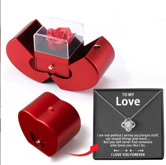 Fashion Jewelry Box Red Apple Women Gift Necklace Eternal Rose For Girl Mother's Day Valentine's Day Gifts With Artificial Flower Rose Flower Jewelry Box